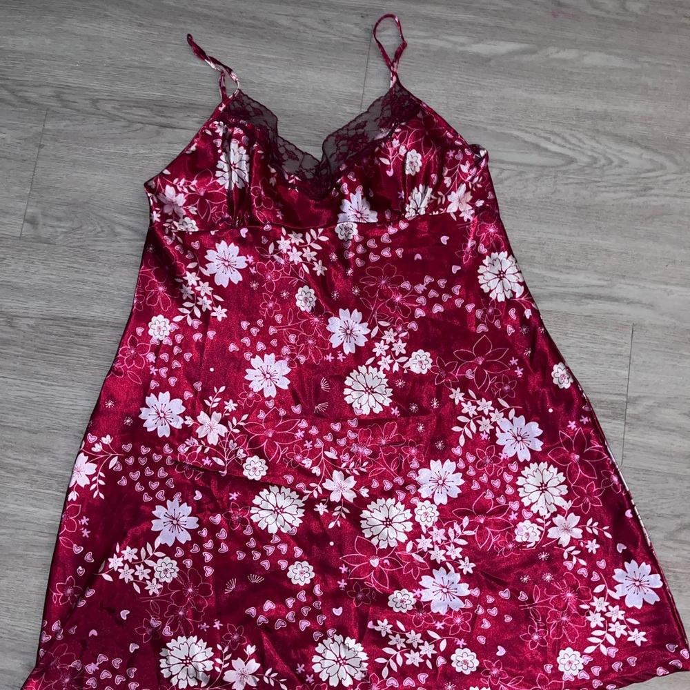 PINK K Floral Red and White Slip Nightgown XL